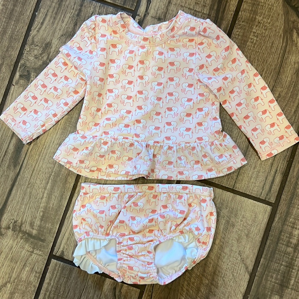 Janie and Jack elephant swimsuit with ruffle detail.